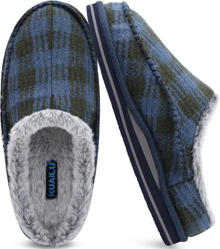 KuaiLu Pantuflas tipo zueco de espuma viscoelástica para hombre, cómodas, hechas a mano, microgamuza, sin cordones, con soporte de arco, suela de