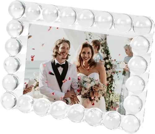 Miniatura 10 de Marco de fotos de cristal transparente de 5 x 7 pulgadas, marco de fotos con 24 bolas de alta calidad, perfecto para oficina, hogar y decoración