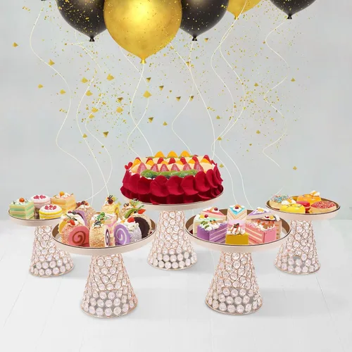 Miniatura 15 de YIYIBYUS Juego de 9 soportes de cristal para tartas, soporte para cupcakes, frutas, dulces, postres con cuentas de cristal para mesa de postre, 9