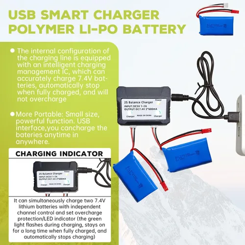 Miniatura 3 de Batería de litio 2 piezas 7.4 V 1100 mAh con cargador 2 en 1 para WLtoys A949 A959 A969 A979 S989 V912 T23 T55 F45 A320 A321 RC Control remoto coche
