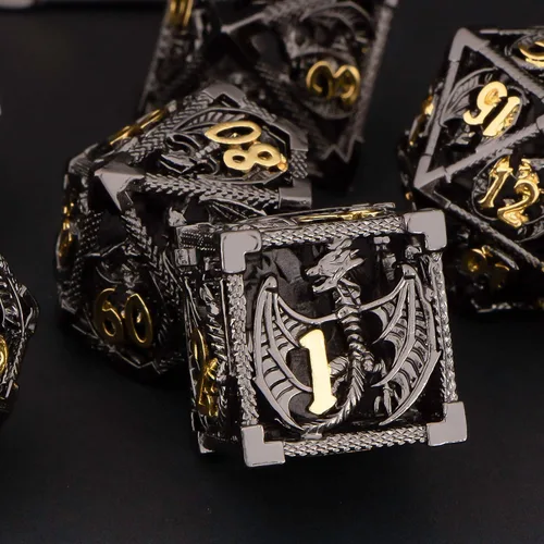 Miniatura 4 de KERWELLSI Juego de dados huecos D&D con caja de regalo, 7 dados de metal poliédrico D y D para juegos de rol, dados de dragón de mazmorra D20 D12