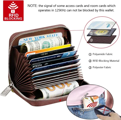 Miniatura 5 de FurArt Cartera con Cremallera para Mujeres, Cartera con Bloqueo RFID para Tarjetas de Crédito, Portador de Tarjetas de Presentación, Cartera Llavero