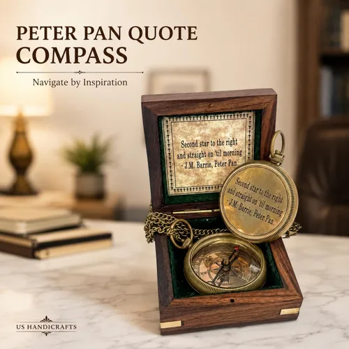 Miniatura 6 de Second Star to the Right and Straight on Till Morning- Brass Engraved Compass with Wooden Case – Inspirational Birthday, Confirmation, and Baptism