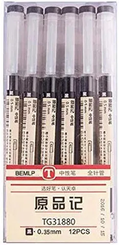 BEMLP Bolígrafo de tinta de gel de punta extra fina de 0.014 in, color negro, para oficina japonesa, escuela, papelería, suministro, 12 unidades