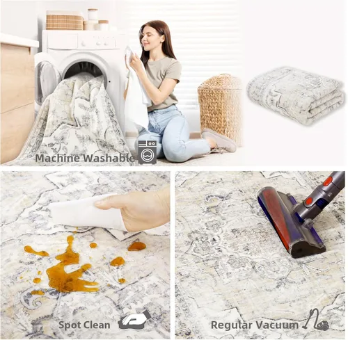 Miniatura 4 de Alfombra de pasillo lavable a máquina para pasillo: alfombras de cocina de 2 pies 6 pulgadas x 8 pies con respaldo de goma, antideslizante, Beige