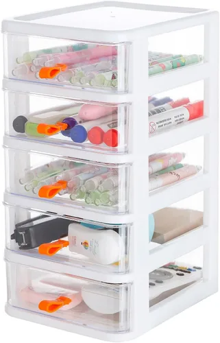 Gagee Mini cajones de almacenamiento apilables de 5 cajones, cómodas de plástico con cajones para artes y manualidades, herramientas pequeñas,