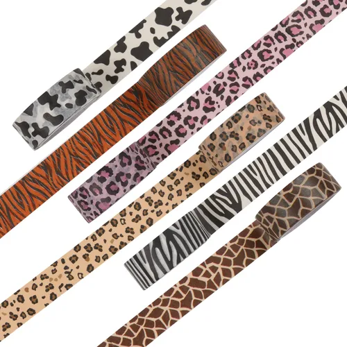 Miniatura 7 de DREMISI 6 rollos de calcomanías de cinta washi con estampado de animales, guepardo, vacas, cebra, jirafa, leopardo, cinta adhesiva decorativa