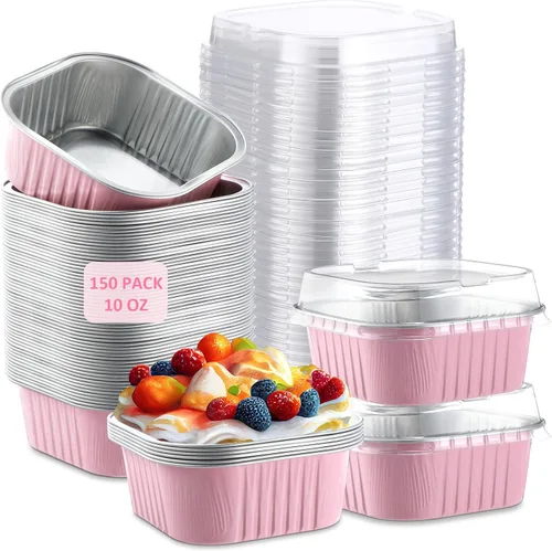 Miniatura 15 de Aoriher 150 piezas de moldes mini para pasteles de 10 onzas con tapas, tazas de horneado de papel de aluminio cuadradas desechables de 4" x 4