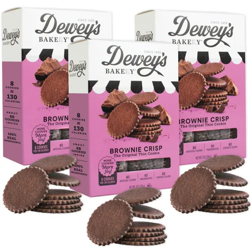 Dewey's Bakery Brownie Crisp Moravian Cookie Thins, panadería fresca con ingredientes simples reales, aperitivo bajo en calorías, sin sabores