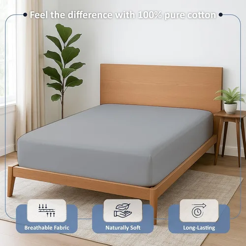 Miniatura 2 de Cottington Lane Sábana bajera ajustable de 1 pieza tamaño King solamente, algodón egipcio de calidad hotelera premium, sábanas inferiores con Gris