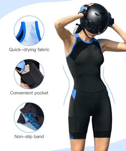 Miniatura 2 de Traje de triatlón de una pieza sin mangas para mujer, acolchado de secado rápido, adelgazante, para correr, nadar, ciclismo