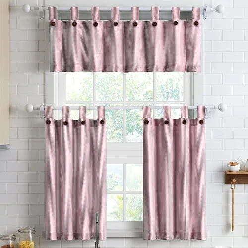 Miniatura 11 de Cortinas de nivel de algodón July Joy de 24 pulgadas de largo, cortinas de cocina de estilo rústico, bolsillo para barra para ventana pequeña