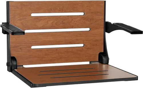 Miniatura 11 de Seachrome Silhouette Comfort Banco de Ducha Plegable de Montaje en Pared con Brazos, Asiento Negro con Marco Negro Mate
