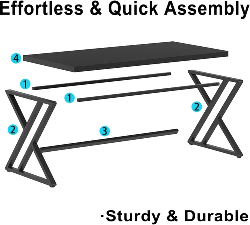 Miniatura 7 de LVB Escritorio Negro, Escritorio Moderno para Juegos, Escritura y Computadora para Oficina en Casa, Mesa de Metal y Madera para Estudio y Trabajo
