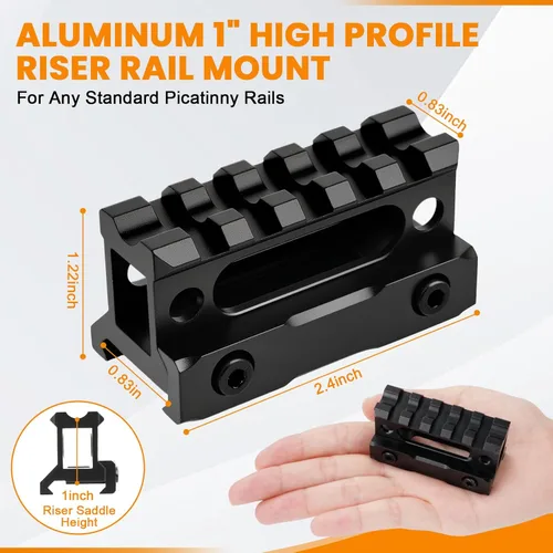 Miniatura 4 de Montura de elevación con carril Picatinny de 5 ranuras, 1" de perfil alto Montura elevadora Picatinny con rieles Pic cortos accesorios para alzas