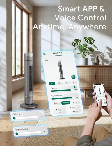 Miniatura 43 de ZAFRO Ventilador de torre inteligente para dormitorio, ventilador de torre oscilante de 120°, 28 pies/s de alta velocidad, 12 velocidades, 4 modos
