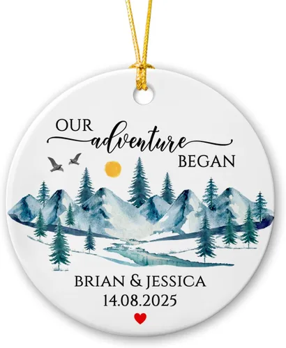 Miniatura 7 de Adorno personalizado de Navidad, aniversario de boda, aniversario de 2025, adornos de cerámica de Navidad para parejas, esposo, esposa, adorno
