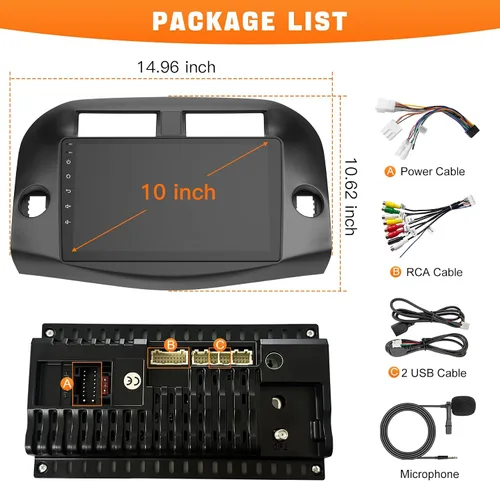 Miniatura 9 de Estéreo de radio de coche para Toyota RAV4 2007-2012 sin sistema de sonido JBLB, compatible con Carplay inalámbrico/Android Auto/Mirrorlink