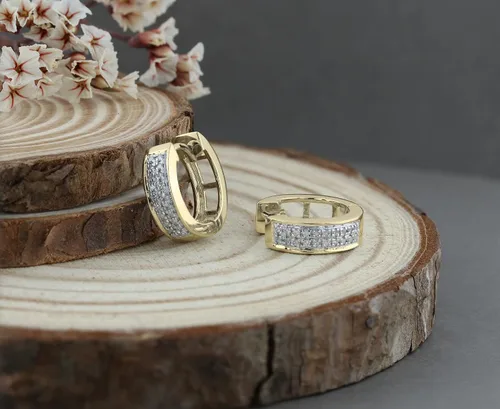Miniatura 3 de Dazzlingrock Collection Round Diamond Double Row Unisex Hoop Earrings in Gold