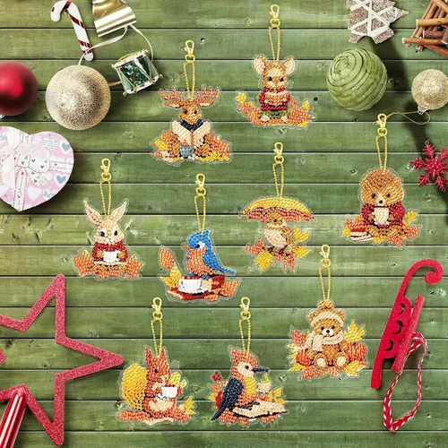 Miniatura 6 de YUE ZHE 9 llaveros de pintura de diamantes de animales, kits de arte de diamantes de animales para adultos, pintura 5D de doble cara para adultos