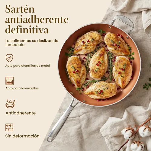 Miniatura 4 de Gotham Steel Juego de sartenes martilladas, 3 sartenes antiadherentes de cobre, sartén de 8, 10 y 12 pulgadas, sartén para tortillas, utensilios