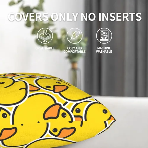 Miniatura 4 de Fiokroo Juego de 2 fundas de almohada de goma con diseño de patos de dibujos animados amarillos, fundas de almohada cuadradas para sofá, dormitorio