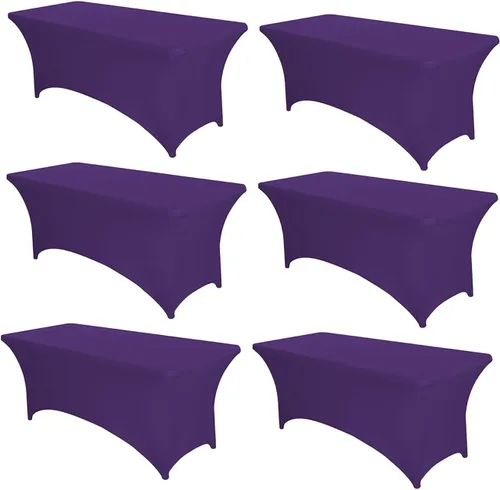 Miniatura 25 de PTC21B - Juego de 6 manteles elásticos de 6 pies, color negro, rectangular, ajustable, lavable, de elastano, para fiestas, bodas, cócteles