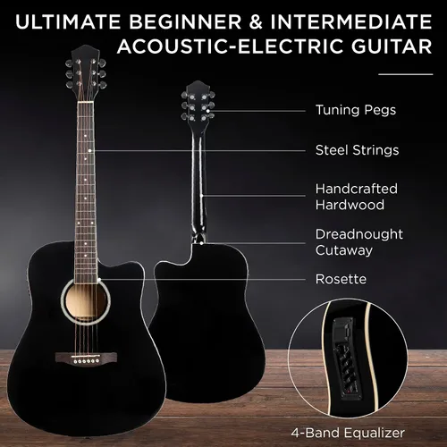Miniatura 4 de Best Choice Products Juego de iniciación de guitarra acústica y eléctrica para principiantes con 41 pulgadas, diseño de corte total en madera, bolsa