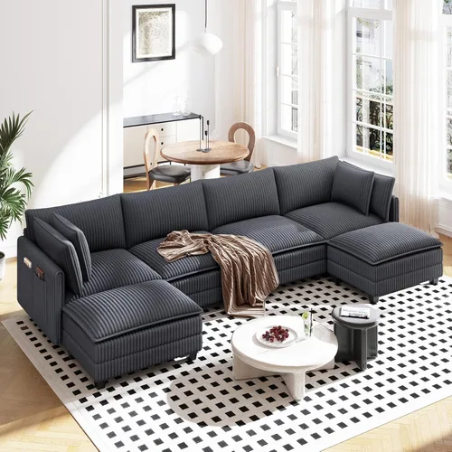 Miniatura 22 de Vesgantti 74" Cloud Couch for Living Room, 2 Seaters Deep Seat Sectional Modular Sofa, Double Cushion Corduroy Small Sofas Living Room Couches for