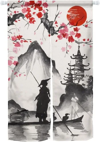 Miniatura 22 de Cortina de Puerta de Pintura Tradicional China, Bambú Azul, Noren Japonés Partición de Dormitorio Divisor de Cocina Decoración de Puerta de Baño