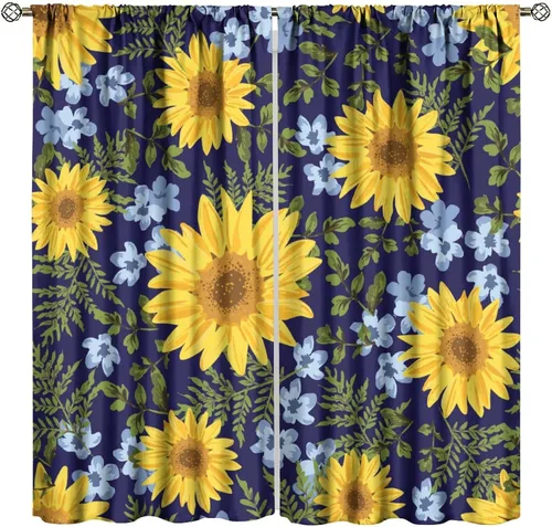 Miniatura 16 de Cortinas opacas de girasol, diseño natural, de granja, floral, con bolsillo para barra, para ventana, para dormitorio, sala de estar, 42 x 45