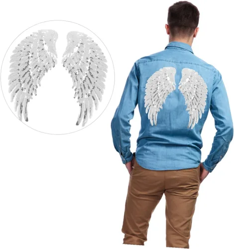 Miniatura 9 de Zerodeko Sequin Angel Wings Patch DIY Sewing Applique for Clothing Silver Embroidered Fabric Decoration Craft Supplies for Jackets Hats