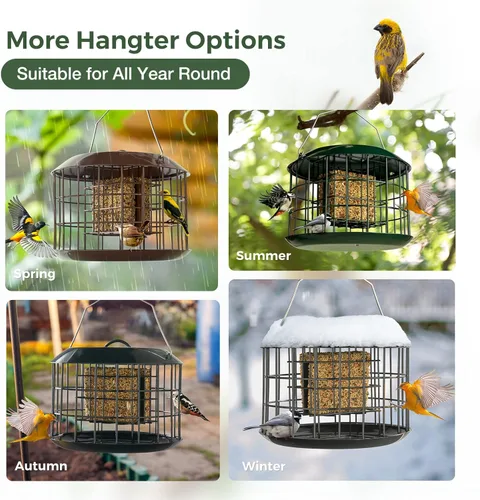 Miniatura 6 de Kingsyard Comedero de sebo a prueba de ardillas, comedero para pájaros en jaula para colgar al aire libre, todo de metal, capacidad de doble sebo