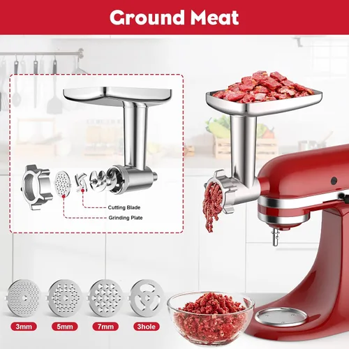 Miniatura 2 de Accesorio para picadora de carne para batidora de pie KitchenAid, picadora de carne para KitchenAid, incluye 3 accesorios para embutir salchichas