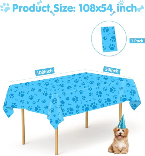Miniatura 2 de DUAIAI Mantel con estampado de patas, 1 paquete de plástico de tamaño grande de 54 x 108 pulgadas, mantel con estampado de pata de perro y letrero