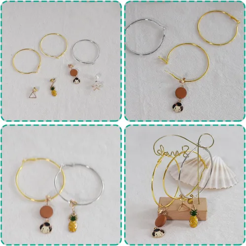 Miniatura 4 de 60 piezas de accesorios para aretes de aro, aretes de acero inoxidable, cuentas redondas, aretes abiertos, aros para cuentas para hacer joyas, 2.362