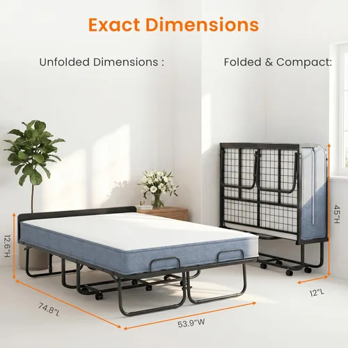 Miniatura 2 de CECER Folding Bed with Mattress, 75" x 54" Rollaway Bed for Adults, 5 inch Thick Memory Foam Mattress，Full Size Portable Foldable Bed with Headboard
