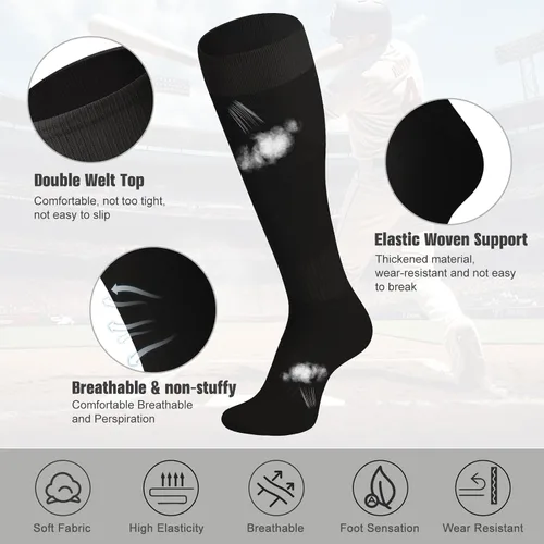 Miniatura 4 de 3 pares de calcetines de béisbol y sóftbol para jóvenes, niños, niñas, hombres y mujeres, calcetines de fútbol