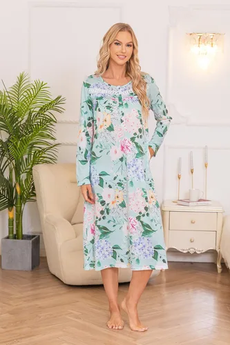 Miniatura 2 de YOZLY Camisones para mujer de algodón suave de manga larga con bolsillos
