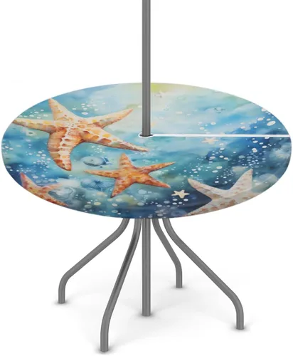 Miniatura 24 de Pardick Mantel redondo azul para exteriores con agujero para paraguas, decoración patriótica, mantel ajustable para mesa de patio, mantel