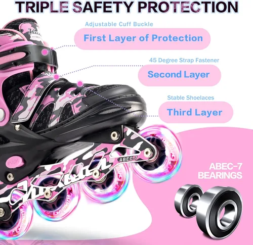 Miniatura 2 de Kuxuan Patines en línea ajustables para niños con ruedas iluminadas, divertidos patines iluminadores para niños, niñas y jóvenes Rosa
