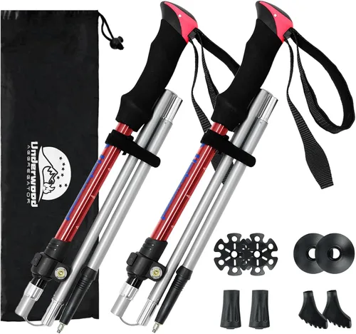 Miniatura 10 de Bastones de senderismo plegables – Paquete de 2 bastones de senderismo de aluminio, bastones ligeros para personas mayores, hombres, mujeres