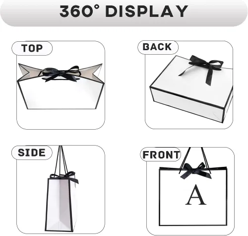 Miniatura 3 de QLSKO Bolsa de regalo inicial con cinta de lazo, bolsa de papel horizontal personalizada con monograma, regalos de cumpleaños para mujeres y hombres