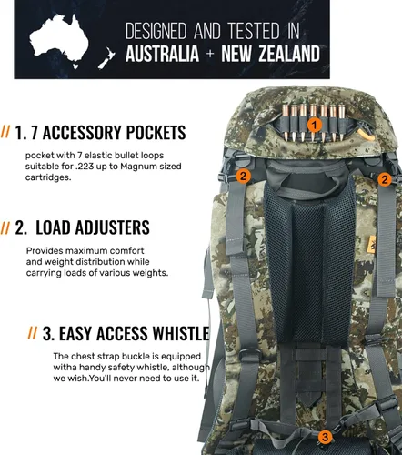 Miniatura 6 de SPIKA Mochila de caza con marco interno, mochila de senderismo impermeable para extensible, 40L + 80L + capacidad