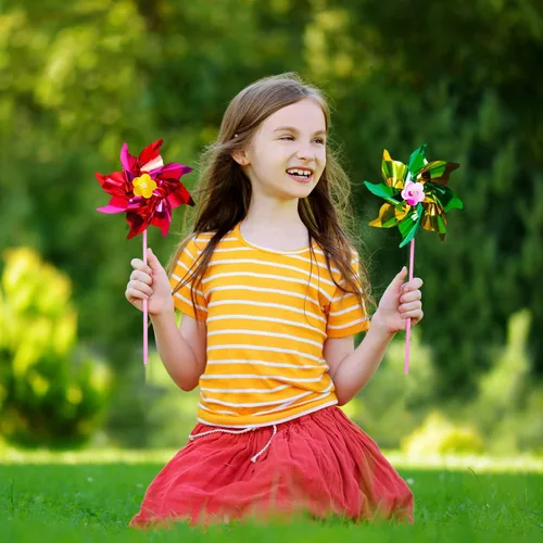 Miniatura 5 de Elcoho Molino de viento de plástico arcoíris de 100 piezas, molinetes de fiesta, molinetes de bricolaje para niños, juguete para jardín, fiesta