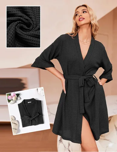 Miniatura 2 de Ekouaer Batas para mujer, de punto gofre, suave, ligera, hasta la rodilla, tallas S-XXL