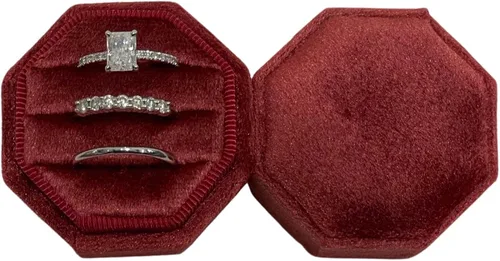 Miniatura 2 de Caja para anillos de compromiso de alta calidad, 3 ranuras, octágono, joyero, anillo de terciopelo vintage, caja de joyería para compromiso