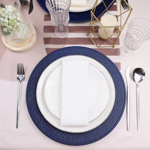 Miniatura 5 de Platos de carga azul marino con bordes abalorios, juego de 6 platos de plástico para bodas a granel para platos de cena, decoración de mesa