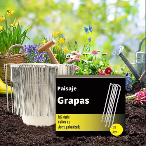 Miniatura 3 de Paquete de 240 grapas de paisaje de 15 cm, estacas de jardín galvanizadas para carpas, estacas resistentes calibre 11, alfileres de tela