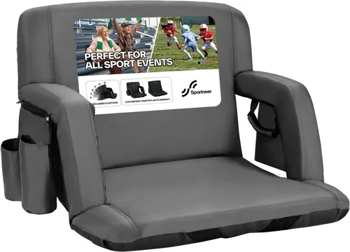 Miniatura 21 de Sportneer - Asientos de estadio para gradas con respaldo, asiento de estadio reclinable y portátil con un grueso cojín acolchado, con respaldo